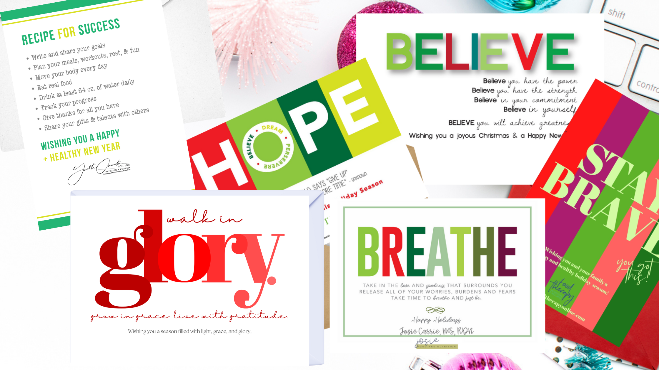 Healthy Holiday Cards for nutrition and wellness businesses and organizations that can be customized and branded with logo